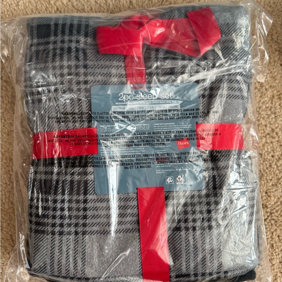 Hanes 2pc Sleep Set Mens Extra Large Black Gray Plaid Pajamas Waffle Fleece New - Picture 4 of 4